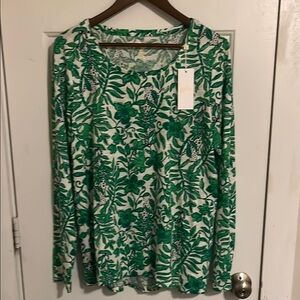 Lilly Pulitzer Etta Scoop Neck Ling Sleeve in Fiddle Leaf Green Lil Escape Plan